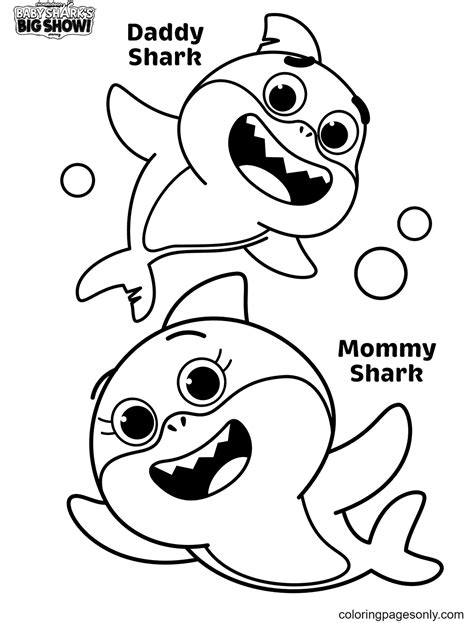 Daddy Shark And Mommy Shark Coloring Page Free Printable Coloring Pages