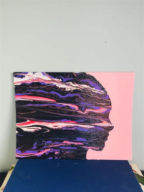 Female Silhouette Acrylic Pour Painting On A Small Canvas Etsy