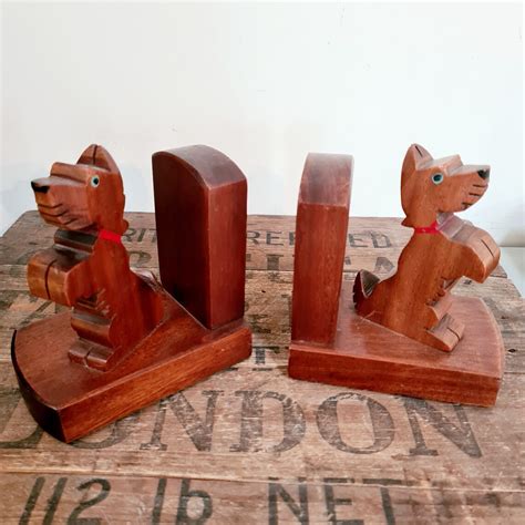 Pair Of Vintage Wooden Scottie Dog Bookends Circa 1930s Etsy Uk