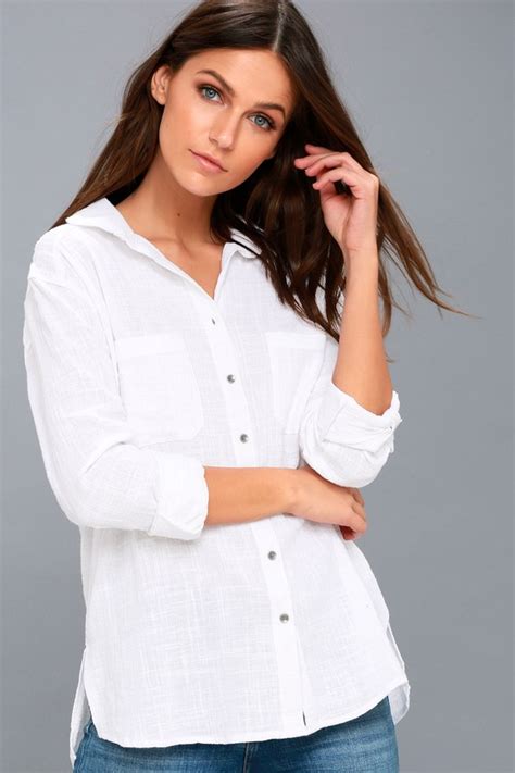 Billabong Easy Moves White Long Sleeve Top Button Up Top Lulus