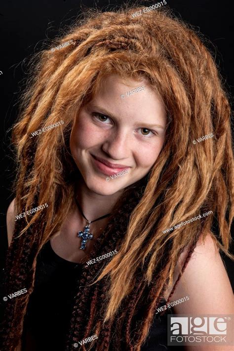 Portrait Of Teenage Girl With Red Hair Dreadlocks Stock Photo Picture