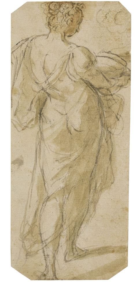 Veronese School 16th Century Study Of A Woman Walking Drawn With The