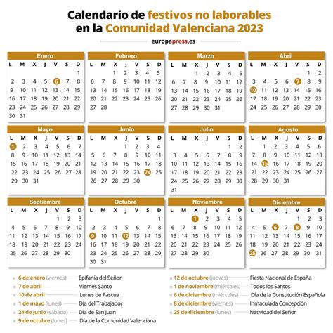 Calendario Laboral 2023 Días Festivos Y Puentes En La Comunidad Valenciana