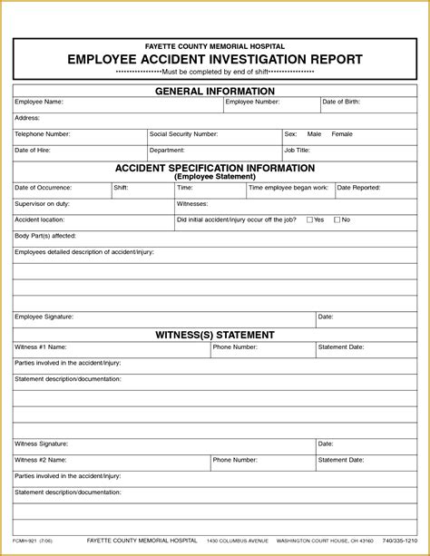 Workplace Injury Report Form Template FabTemplatez