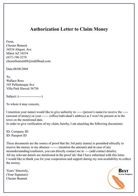 Authorization Letter To Claim Money Best Letter Template