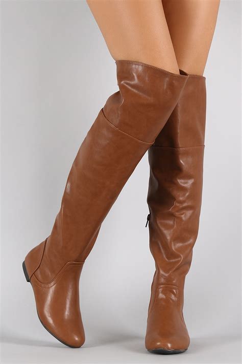 Bamboo Vegan Leather Zipper Collar Knee High Boot Boots Leather