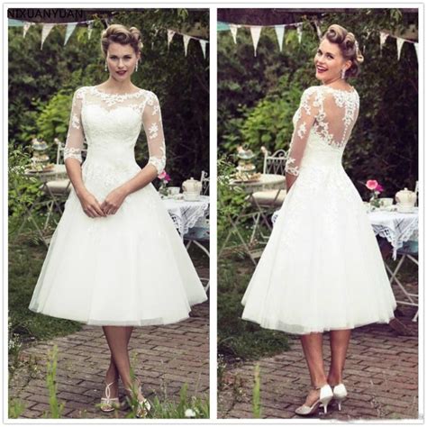 Https://tommynaija.com/wedding/50s Style Short Half Sleeve Wedding Dress