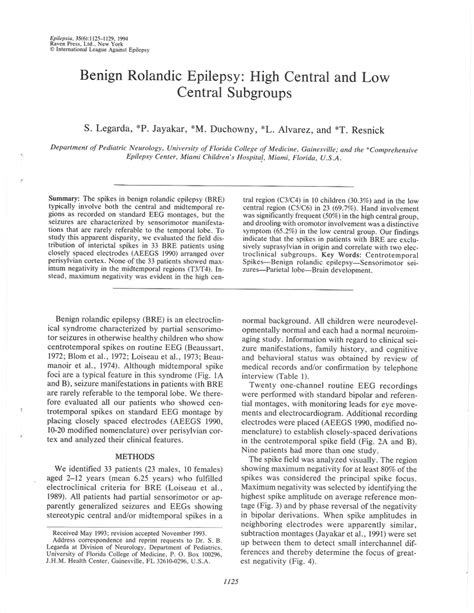 Pdf Benign Rolandic Epilepsy High Central And Low Central Subgroups