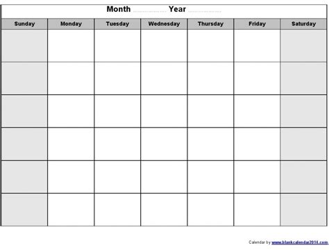 Blank Calendar Pdf Print Monthly Calendar Printable Free Printable