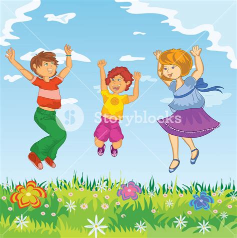 Happy Kids Jumping Vector Illustration Royalty Free Stock Image