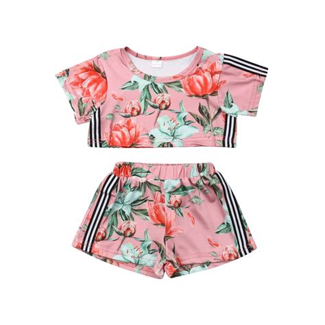 6m 3years Baby Girls Kids Floral Crop Tops T Shirt Pants