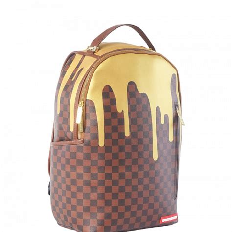 Morral Sprayground Grande Gold Checkered Drips Backpack Éxito