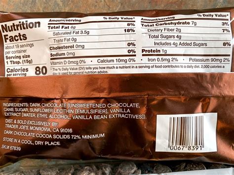 Traders Joes Dark Chocolate Chips Nutritional Information Trader