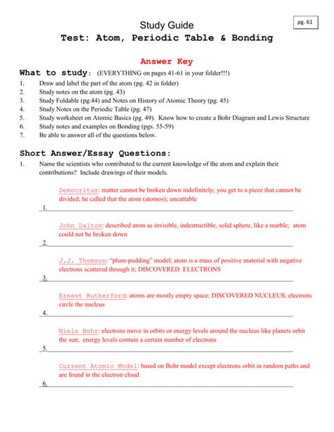 .worksheet periodic table worksheet answer key, isotopes worksheet , periodic table with electron configuration valence electron , periodic table mrborden's , the periodic table in the form first devised by dimitri mendeleev , bond energy worksheet word acrobat electronegativity. Atomic Theory Study Guide Answers