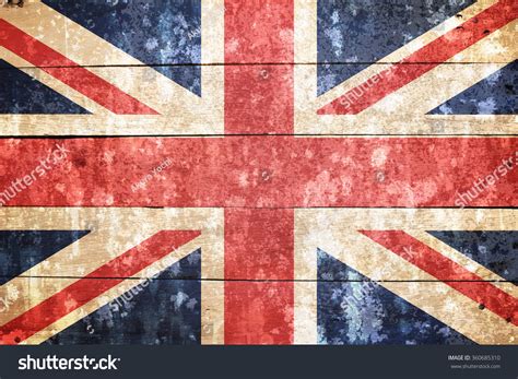 Uk United Kingdom Flag On Old Wood Textured Background