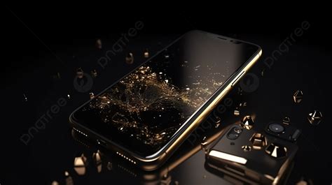 Black Rough Background Smart Phone Mockup Design In Luxurious Gold