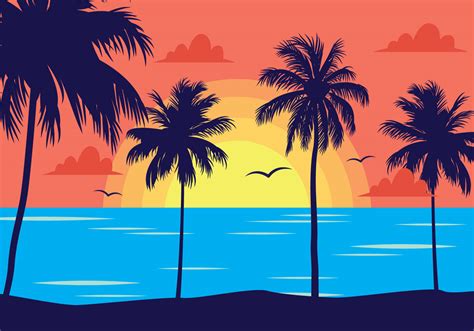 Tropical Beach Sunset Free Vector Art 4065 Free Downloads
