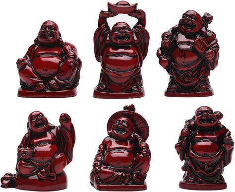 Feng Shui 2in Red Resin Laughing Buddha Statue Figurines