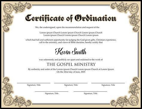 Editable Ordained Minister Certificate Template Printable Certificate