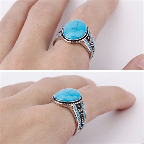 Sterling Silver Turquoise Ring Oval Sky Blue Stone Life Track