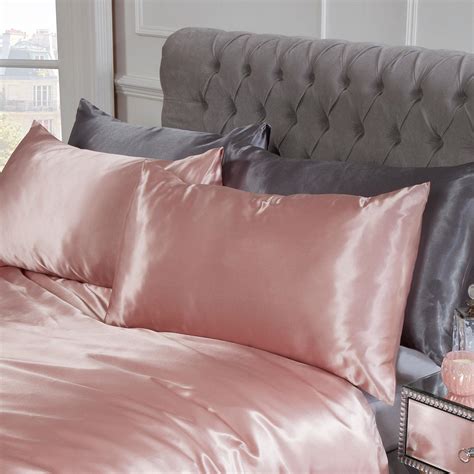 Sienna Luxury Silk Satin Duvet Cover With Pillowcases Bedding Set Blush Silver Ebay
