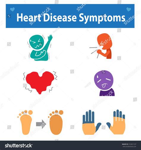 Set Of Heart Disease Symptoms Icon For Medical In Colorful Style Stock