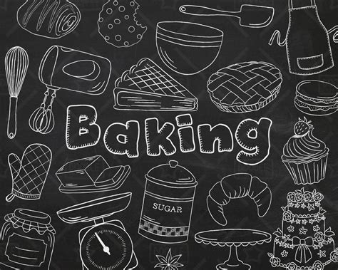 Chalkboard Baking Vector Pack Kitchen Clipart Pastry Clipart Cake