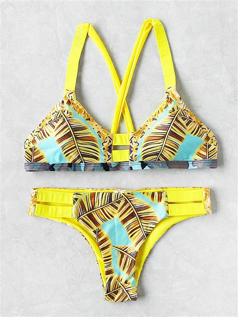 Ladder Strap Crisscross Tropical Bikini Set Sheinsheinside