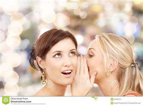 Two Smiling Women Whispering Gossip Stock Image - Image of hand ...