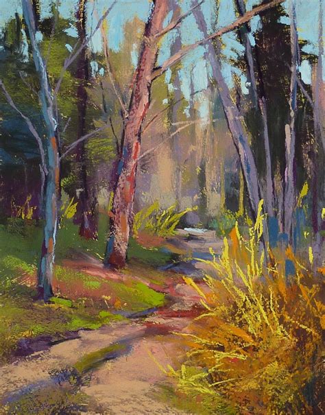 An Oil Painting Of A Path In The Woods