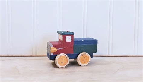 Vintage Wooden Toy Truck Wood Truck With Wood Button Wheels Etsy