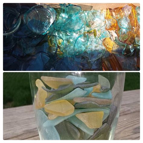 Sea Glass Diy Before And After Using A Rock Tumbler With Coarse Grit Sand Pebbles And Tumbling