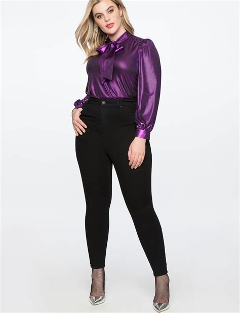 Metallic Bow Blouse Womens Plus Size Tops Eloquii Bow Blouse