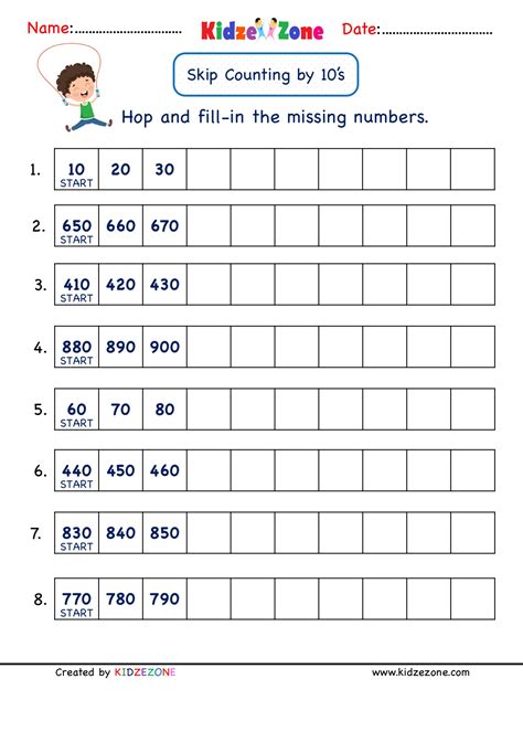 Skip Counting Numbers Worksheets