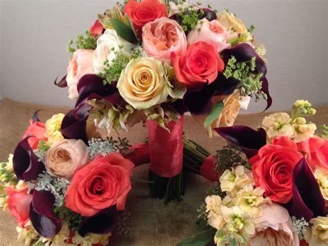 Plum Coral Bride And Bridesmaids Bouquets Bridesmaid Bouquet