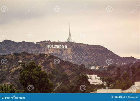 Hollywood Sign Mountains Hills Cross Los Angeles California Editorial