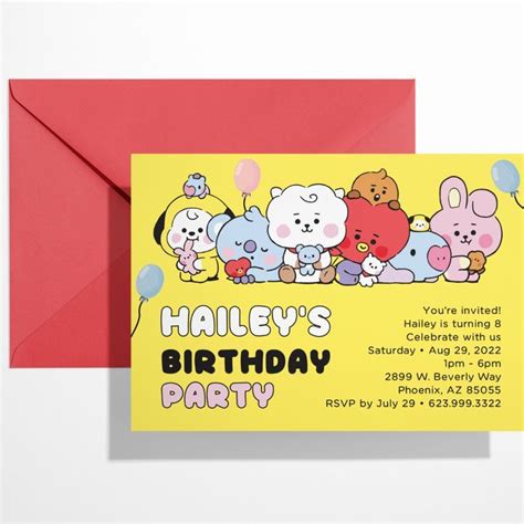 Bts Birthday Party Invitation 7x5 Bts Bday Bts Invite