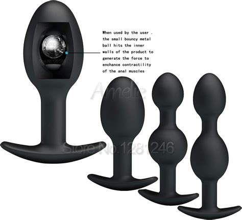 new black anal sex toys silicone anal beads butt plugs metal ball inside muscles