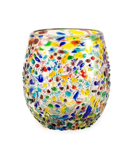 Handcrafted Recycled Glass Confetti Stemless Wine Glasses Set Of 4 Housewares Home