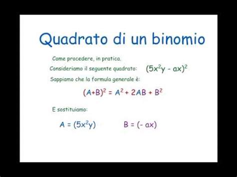 Il quadrato di un trinomio è uguale allla somma dei quadrati dei tre termini, più i tre doppi prodotti ognuno con il segno che gli compete. Prodotti notevoli: quadrato di un binomio - YouTube