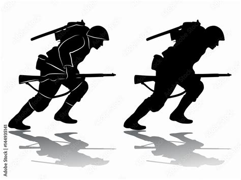 Silhouette Of A Running Soldier Vector Draw Stock Vector Adobe Stock
