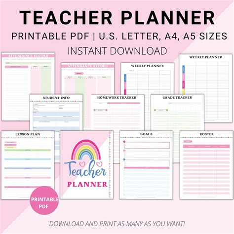 Printable Teacher Planner Teacher Plan Book Teacher Agenda Etsy