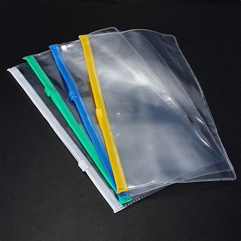 2pcs Clear Portable Waterproof Filing Bag Zip Folder Pencil Pen Case