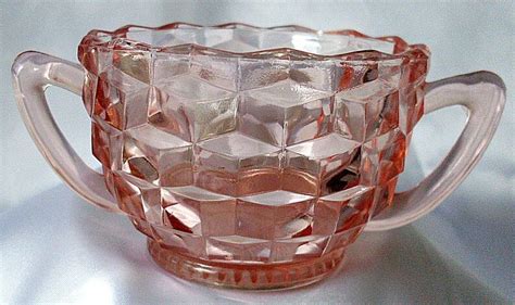 Pink Depression Open Sugar Bowl Jeannette Glass Cubist Cube Etsy