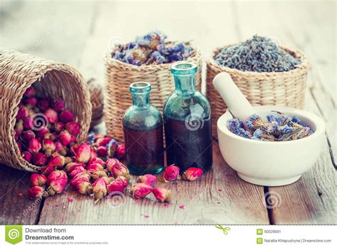 Tincture Basket With Rose Buds Lavender And Dried