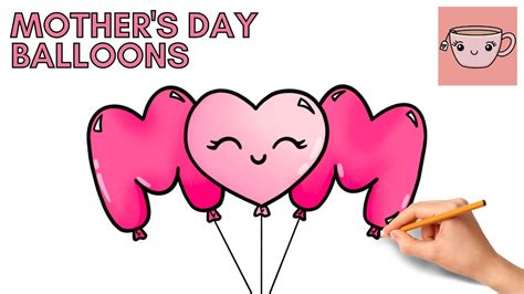 How To Draw Mothers Day Mom Heart Balloons Cute Kawaii Easy Step