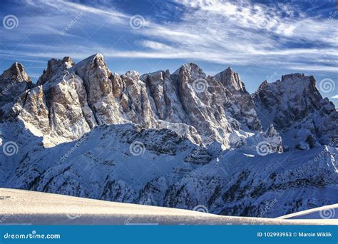Dolomites Mountains View From Passo San Pellegrino Stock Image Image