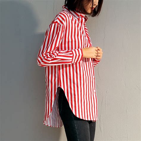 Aliexpress Com Buy White And Red Vertical Striped Shirts Womens 2018