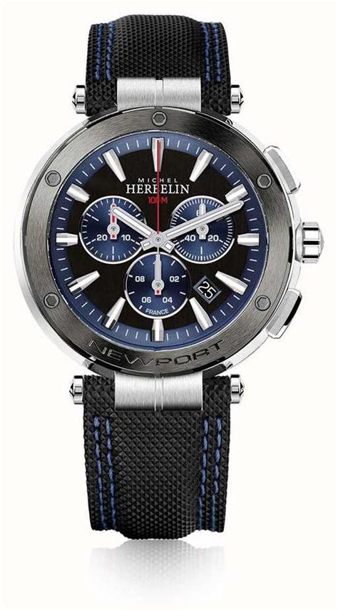 michel herbelin mens newport blue and black chronograph rubber 37688 ag65 first