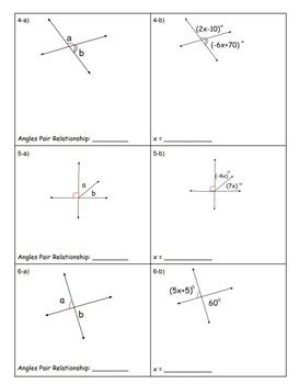Angles Pair Relationship Adjacent Complementary Linear Pair Vertical